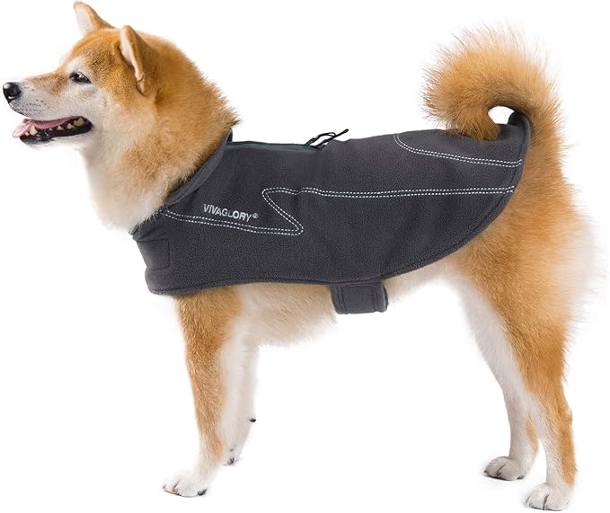 VIVAGLORY Dog Fleece Coat Warm Jacket with Hook and Loop Fastener, Easy to Take on and Off, Winter Vest Sweater for Small Medium Large Dogs Puppy Windproof Clothes for Cold Weather, Grey, XS