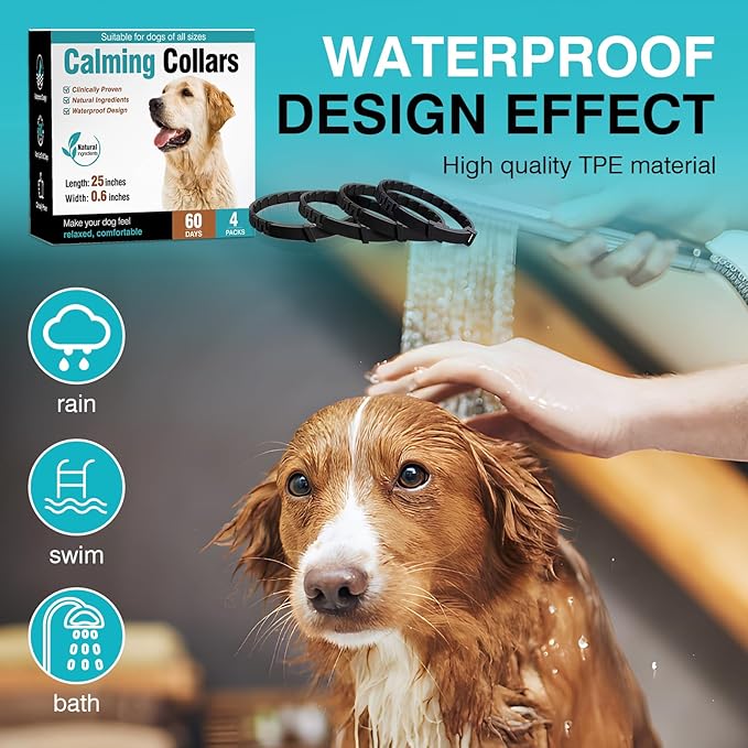 4-Pack Dog Calming Collars – 60-Day Pheromone Calming Collar for Small to Large Dogs, Adjustable 25-Inch Waterproof for Separation & Bad Behavior