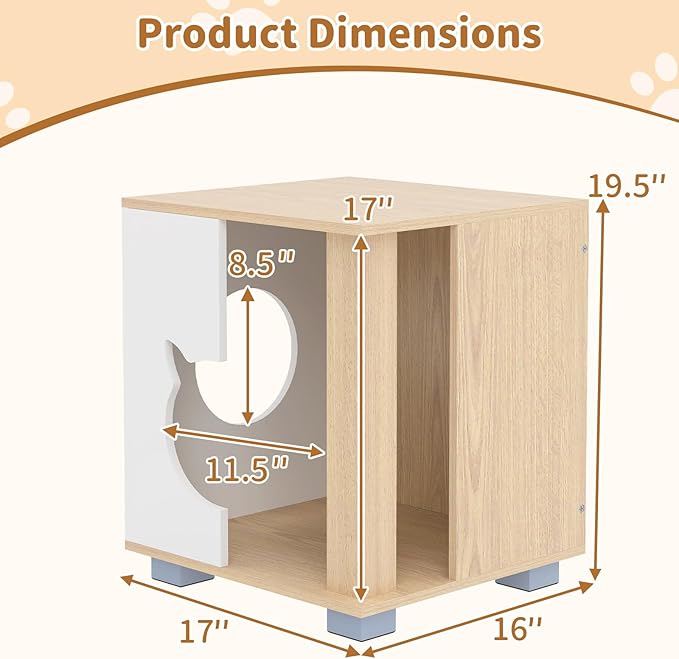 PETSITE Wooden Cat House, Indoor Cat Cave Nightstand Side End Table with Anti-Slip Robust Metal Legs, Spacious Tabletop, and Round Side Entrance, 17 x 16 x 19.5 Inches