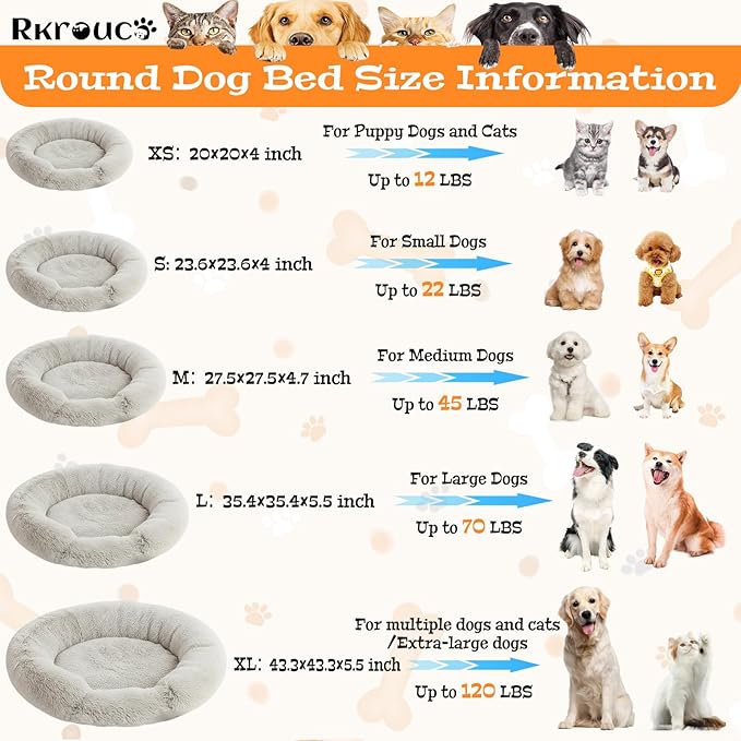 Fluffy Dog Bed Calming Donut Beds for Large Dogs Warming Round Small Medium Pet Nest Cozy Cat Mattress Indoor Washable Puppy Kennel Kittens Sleep Mat (XL, 43.3×43.3 inch, Gradient Gray)