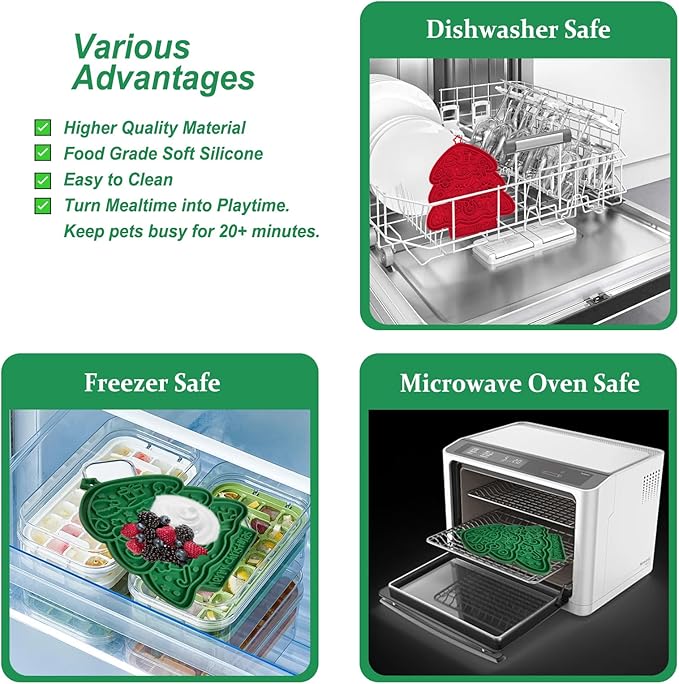 Lick Mat Slow Feeder 2PCS for Cats & Small Medium Dogs with Suction Cups,Freezer Safe,Fun Enrichment Toys for Anxiety Relief Boredom,Pets Bathing Grooming Training(Red+Green)