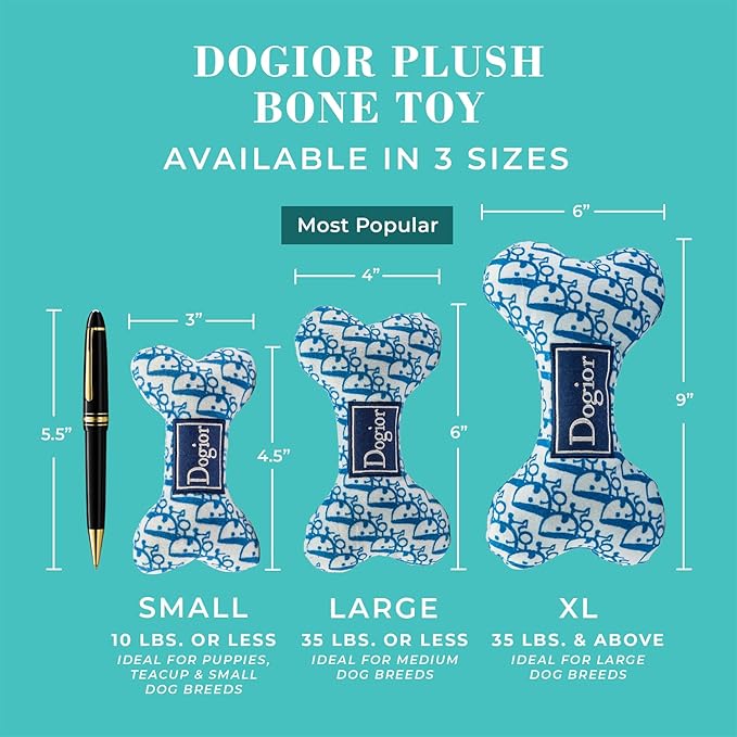 Haute Diggity Dog Dogior Bone, Plush Designer Dog Toys with Interactive Squeaker, Stimulating Pet Enrichment, Machine-Washable & Safe Materials for All Breeds, Size XL