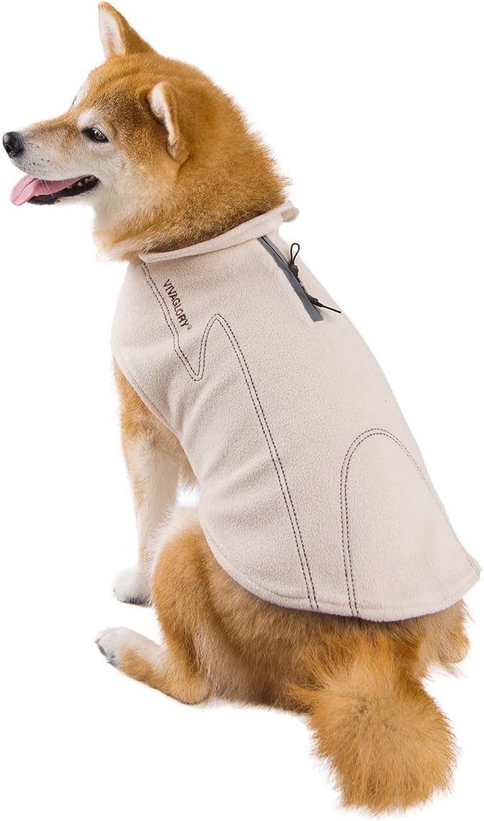 VIVAGLORY Dog Fleece Coat Warm Jacket with Hook and Loop Fastener, Easy to Take on and Off, Winter Vest Sweater for Small Medium Large Dogs Puppy Windproof Clothes for Cold Weather, Beige, M