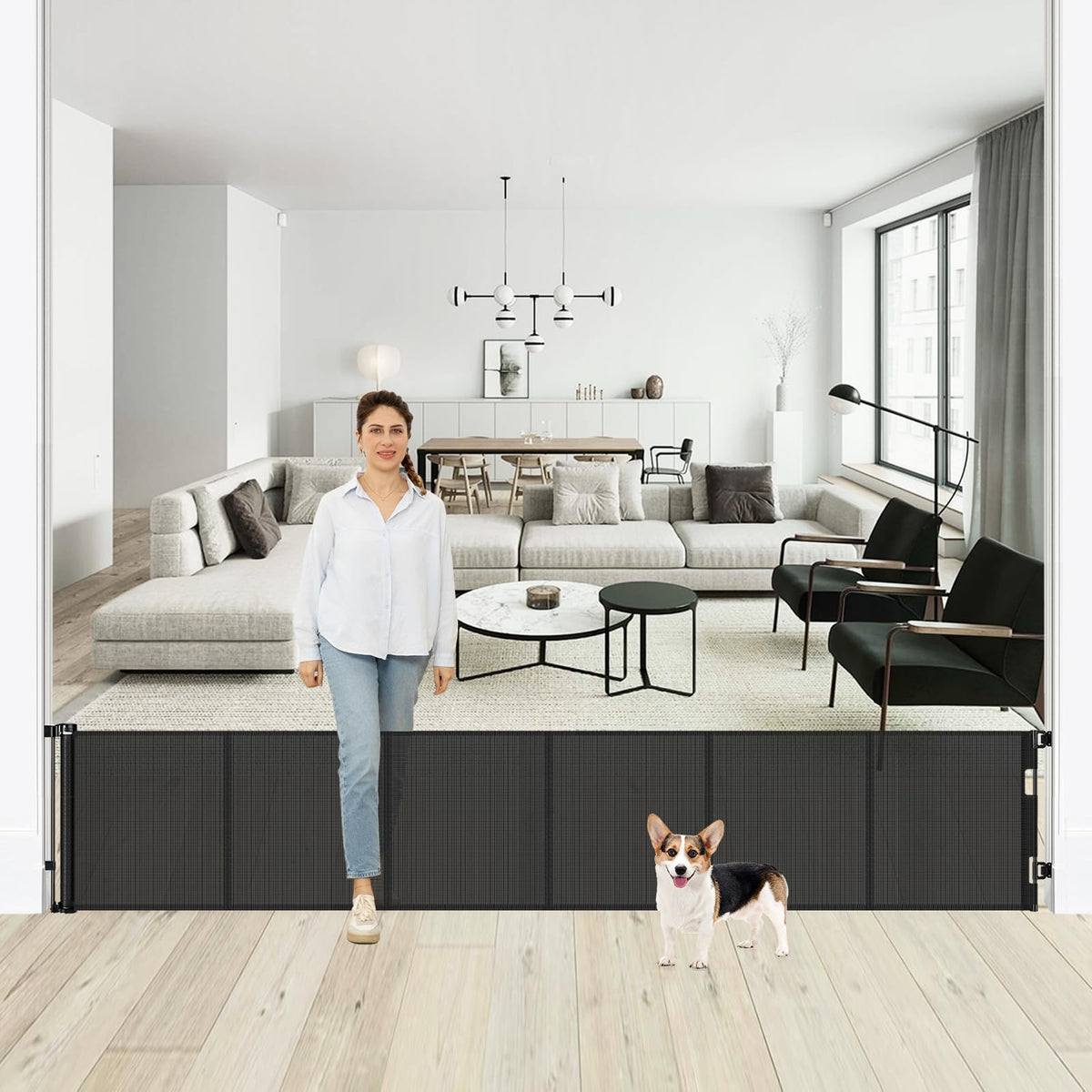 24 Inch Tall x 150 Inch Extra Wide Retractable Dog Gate - Image 1