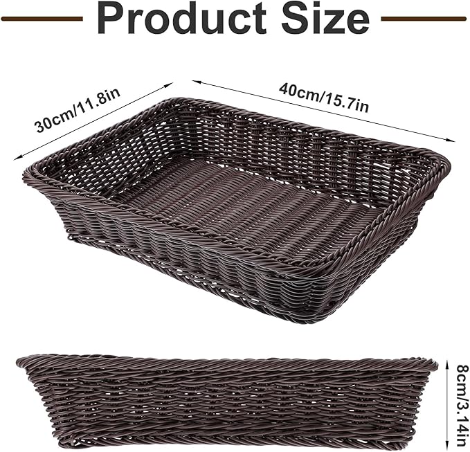3 PCS 16 Inch Wicker Bread Basket, Woven Serving Basket, Tabletop Food Serving Basket for Restaurant, Bakery, Family Party, Hotel Serving, Fruits, Vegetables and Snacks, Coffee, Dark Brown