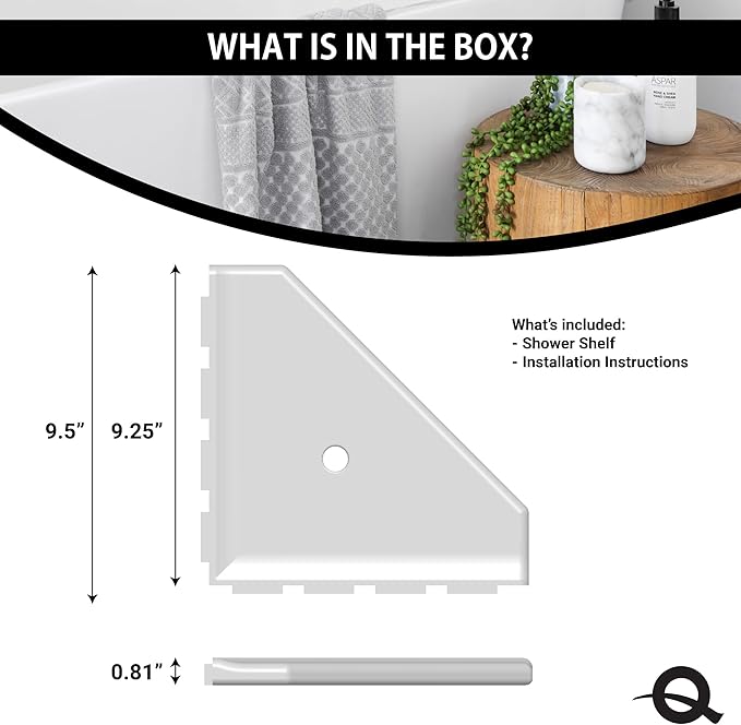 Questech 10" Corner Shower Shelf - Lugged for New Construction, Shower Organizer for Tiled Walls, Corner Caddy Soap Dish Bathroom Storage, Geo Lugged, Graphite Black