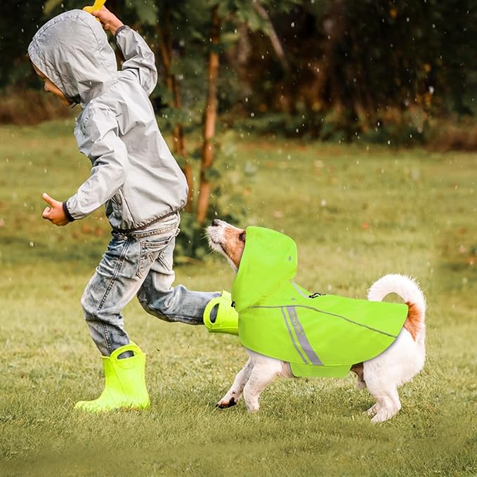 VIVAGLORY Wetoff Dog Raincoat, Rain Coat for Dog All Seasons Adventure, Rain Jacket with Harness Hole & Hood, Reflective Lightweight Waterproof for Doggy & Puppy, XS, Bright Yellow