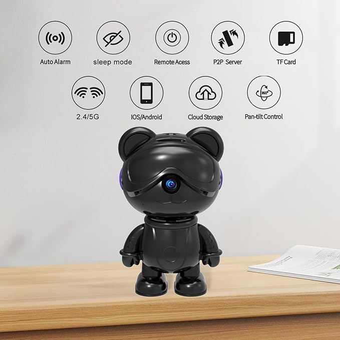 Cute Bear 2K Home Security Camera – Motion Monitor, Baby Cry Detection,Privacy Mode,5G Dual-Band,Pan & Tilt,Night Vision,24/7 Recording,2-Way Audio,Compatible with Alexa & Google Assistant