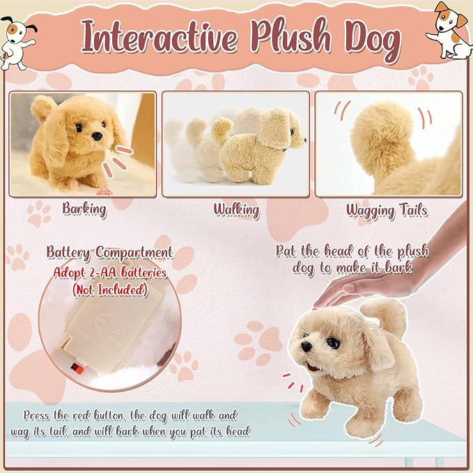TEUVO Pet Care Play Set Robot Dog Toys for Kids 12Pcs Puppy Dog Toy Pet Walk Grooming Vet Toys Set with Interactive Electric Dog Plush & Cage Pretend Play Gifts for Girls Toddlers 3 4 5 6 7 8 Year Old