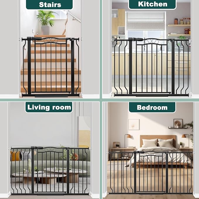 Fairy Baby 62.5"-71.6" Extra Wide Long Pet Dog Gate for The House, Baby Safety Child Gate for Stairs Doorways Garden, Pressure Mounted Toddler Gate, Metal Auto Close Large Pet Gate Walk Thru, Black