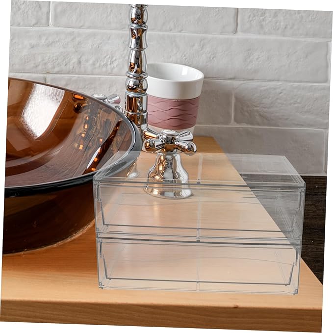 Vaguelly 2pcs Acrylic Makeup Organizer with Drawer Detachable Desktop Storage Box for Cosmetics Elegant Design for Home to Clean for Bathroom and Vanity Use