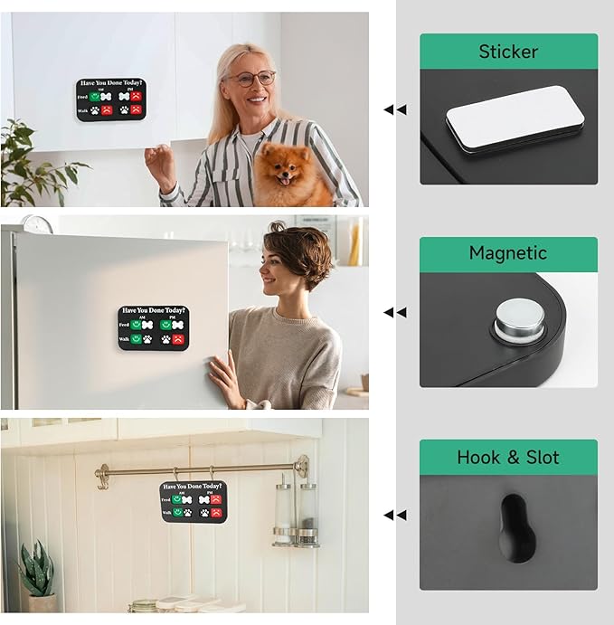 YAUYIK Dog Feeding Reminder, Magnetic Reminder Sticker, AM/PM Daily Indication Chart Feed/Walk Your Pets, Fridge Magnets and Double Sided Tape, Helps You to Track Pet Feeding & Walking (Black)
