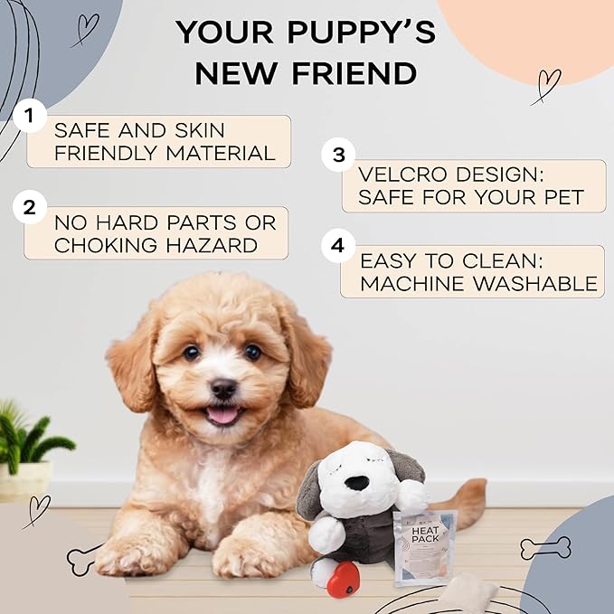 Heartbeat Puppy for Dogs with Blanket, Heat Packs and Chew Toy - Pet Anxiety Relief and Calming Sleep Aid - Perfect Dog Stuffed Animal for Behavioral Crate Training - Dog Toys