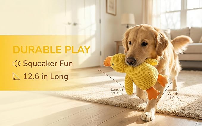 JINTONE Squeaky Plush Duck Dog Toy for Anxiety Relief, Durable Chew Duck Toy for Large Breeds & Puppies, Interactive Calming Duck Toy with Squeaker for Boredom Relief, Non-Toxic & Pet-Safe