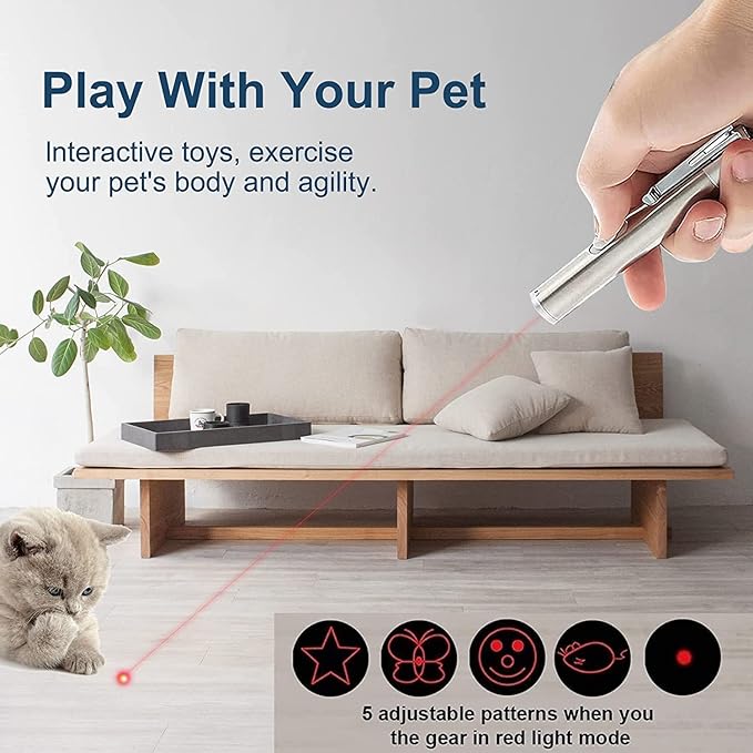 Cat Toy Pointer for Indoor, Cat Mouse Toys Wand Light Pet Interactive Toys to Keep Cat Busy, for Kitten Cat Dog Chase Play
