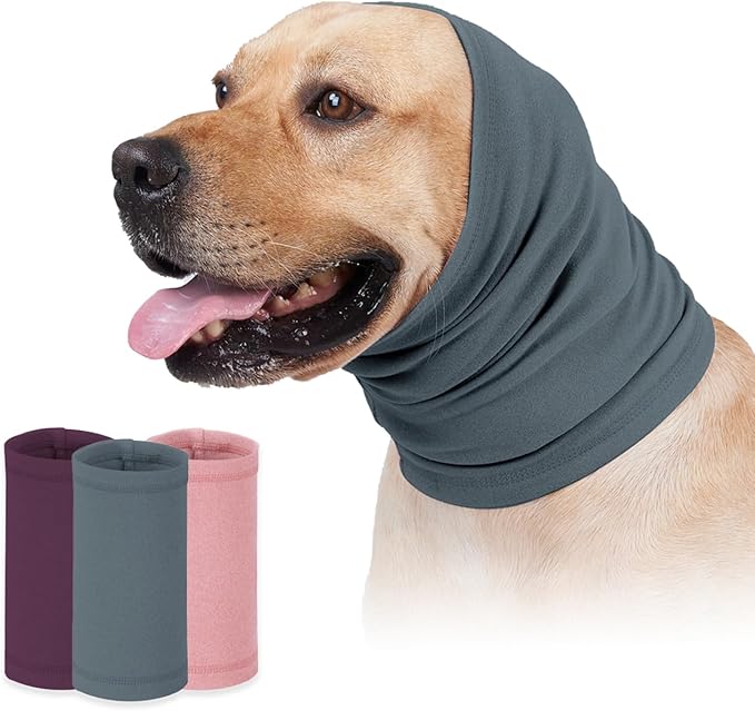 Dog Calming Hoodie Head Wrap,No Shake Anxiety Relief Quiet Thunder Vest for Dogs,Ear Protection Head Muffs for Grooming,Pet Covers for Fireworks,Vet Visits,Bathing,Grey Blue,M