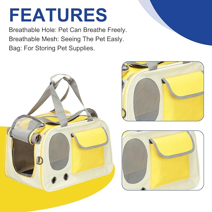 Pet Backpack Carrier, Portable Expandable and Ventilated, Oxford Cloth Dogs Cats and Small Animals Travel Bag 17.72", (Yellow, 1 Pcs), Intended for Hiking/Camping/Traveling