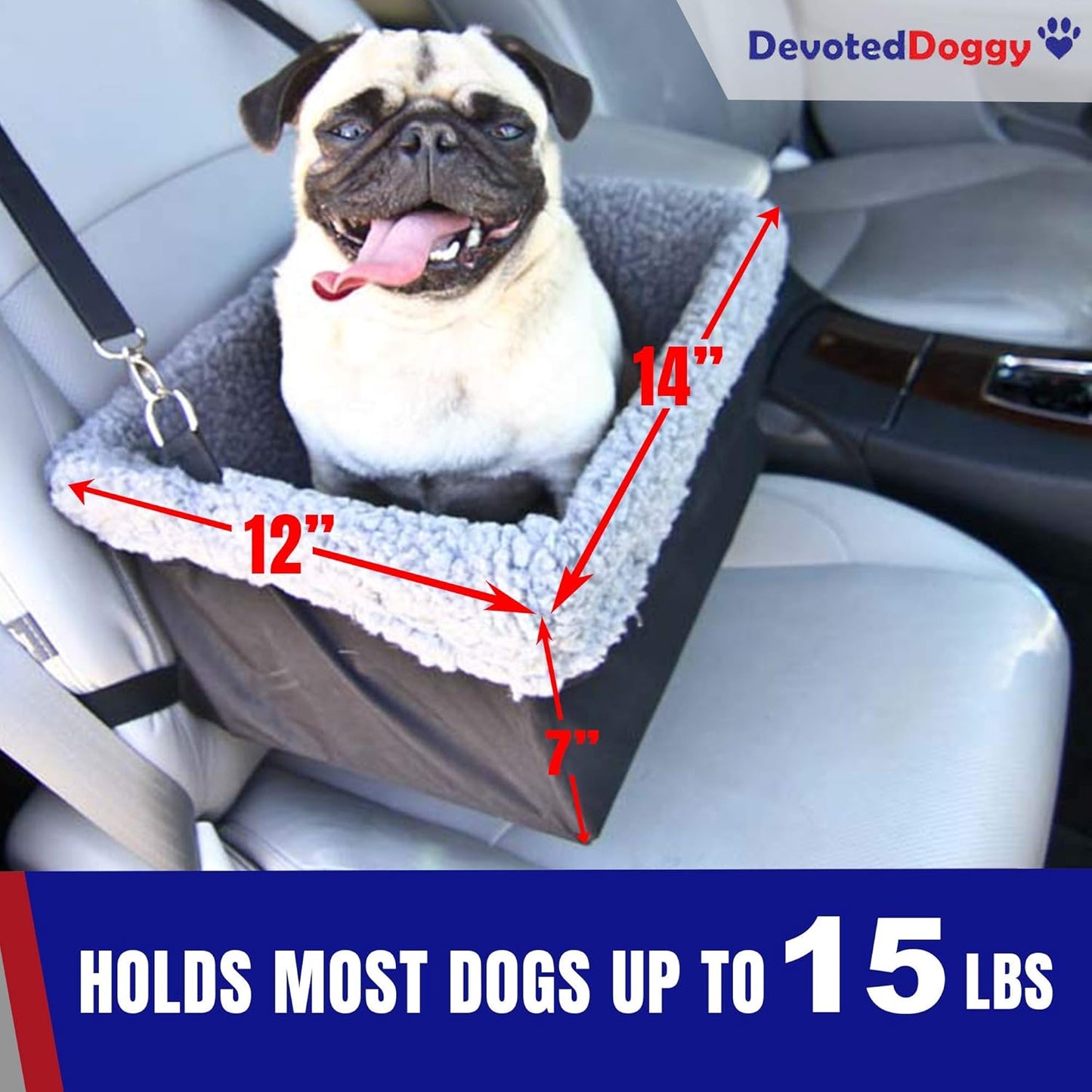 Dog Car Booster Seat — Padded, Collapsible, Up to 15lbs
