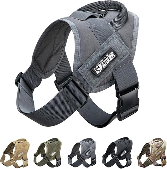EXCELLENT ELITE SPANKER Tactical Dog Vest Training Military Patrol Service Dog Harness Easy Control Adjustable No-Pull Nylon Pet Harness with Handle for Small Medium Large Dogs(Grey-XL)