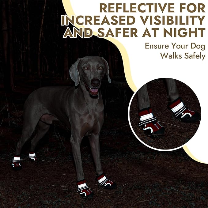 Dog Shoes, 4 PCS Dogs Booties Hot Pavement, Waterproof Non-Slip with Reflective Strips, Large Medium Small Puppy Paw Protector for Walking