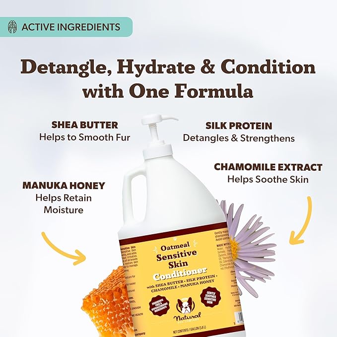 Natural Dog Company Sensitive Skin Dog Shampoo Gallon 128 oz Oatmeal Hypoallergenic Formula with Aloe, Manuka Honey & Chamomile Soothes Itchy, Dry, Flaky Skin Groomer & Multi-Dog Household Size