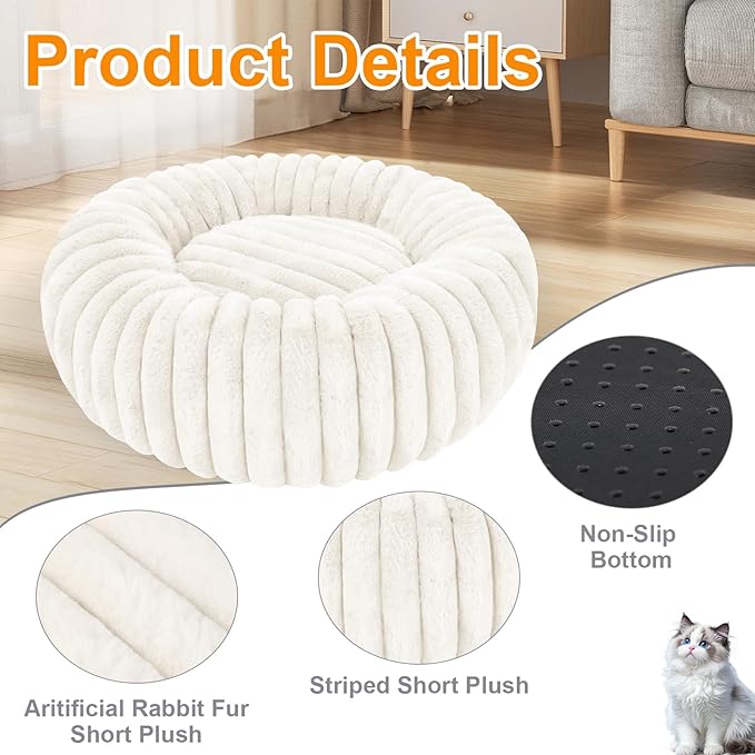 Washable Small Cat Dog Bed,Calming Anti Anxiety Round Donut Dog Bed,Fluffy Puppy Dog Beds for Medium Small Dogs,Cute Kitten Cat Beds for Indoor Cats,Comfort Pet Bed for Medium Size Dogs(White,M)