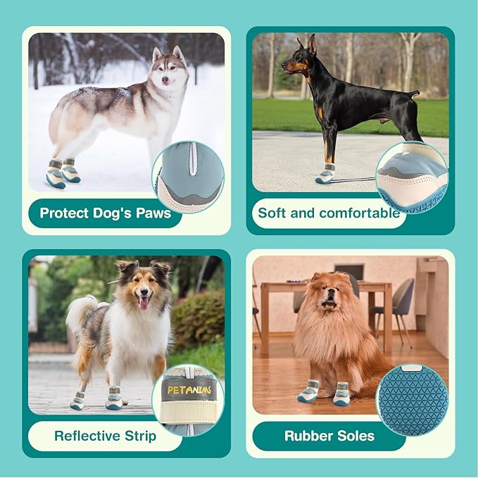 Dog Shoes for Large Dogs, Medium Dog Boots & Paw Protectors for Winter Snow, Waterproof Dog Booties for Hot Pavement, Hardwood Floors, for Rainy Blue Size 6