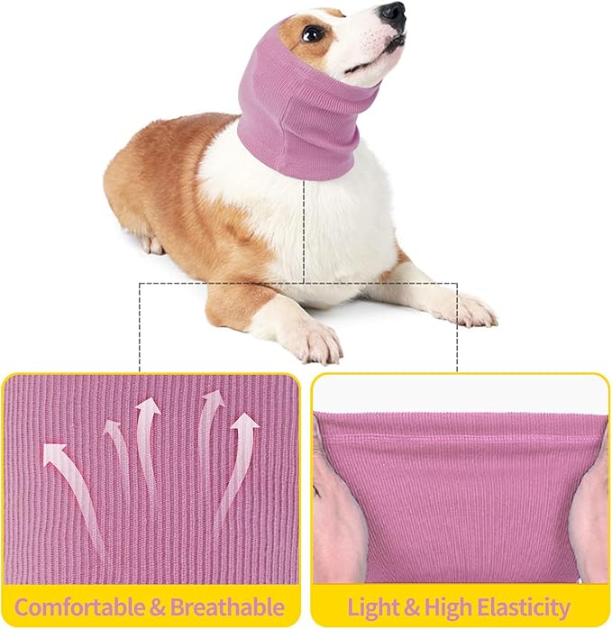 Nanaki Dog Hood Calming Ear Wrap, Quiet Headband Dog Head Cover Snood Doggy Ear Fireworks Muffs, The Grooming and Force Drying Pet Head Protector for Anxiety Relief Calming Doggy Covers for Noise