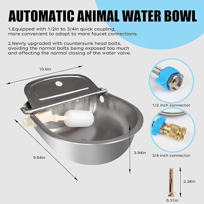 304 Stainless Steel Automatic Water Dispenser for Dogs & Livestock - Outdoor Dog Bowl, Horse & Goat Waterer