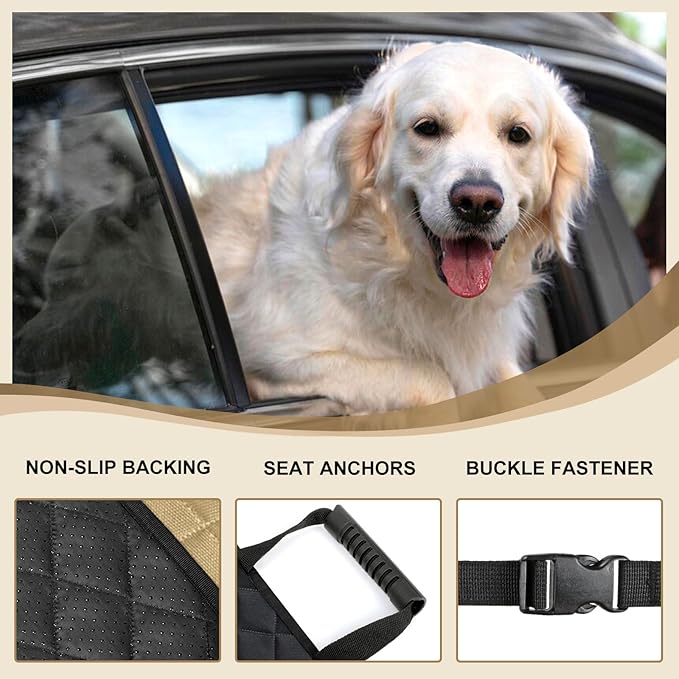 2 Pack Front Seat Dog Cover, Waterproof Dog Car Seat Cover for Dogs, Pet Car Seat Protector Nonslip Scratch-Proof Car Seat Covers for SUV, Trucks & Cars - S, Khaki/Black
