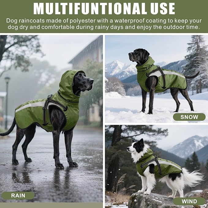 Mosucoirl Dog Raincoat Waterproof Raincoats for Dog Reflective Dogs Rain Jackets with Hood Hoodie Pet Rain Poncho Coat for Small Medium Large Dogs Puppies S-XXL (Green, L)
