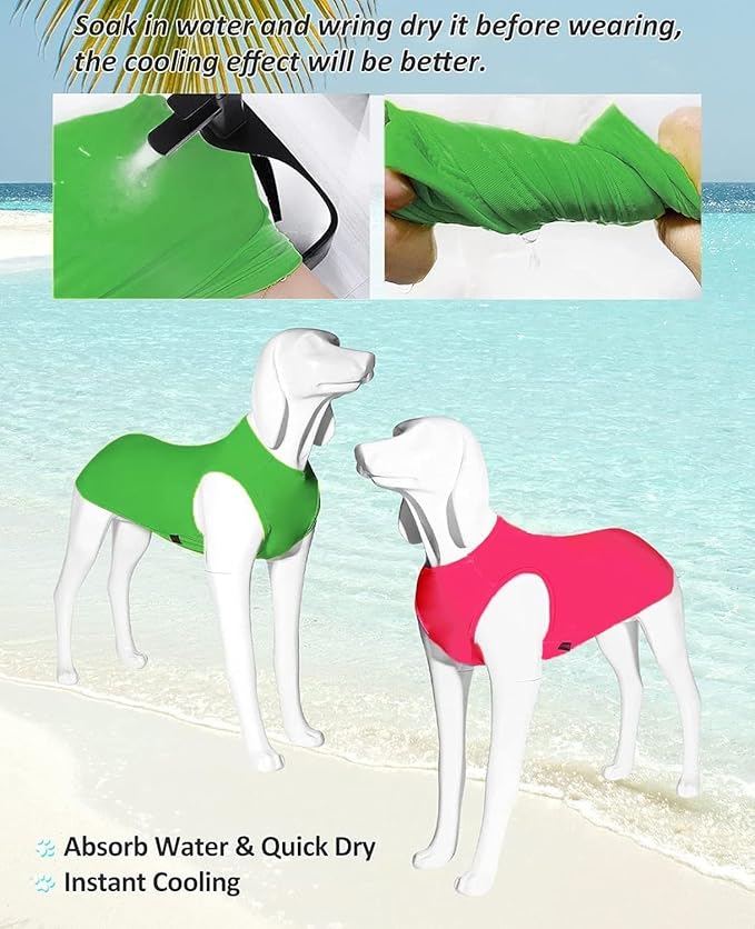2 Pack Dog Cooling Shirts, Ice Pet Vest Dog Clothes for Instant Cooling, Lightweight Breathable Sleeveless T-Shirts for Large Dogs, Bright Red+Fresh Green (L)