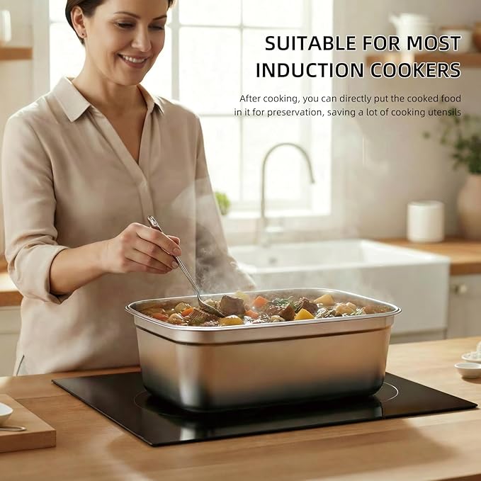 food prep stainless steel containers, turkey container, freezer safe, oven safe, suitable for open flame and induction stove, ideal for pickling kimchi （15000ML/529OZ）