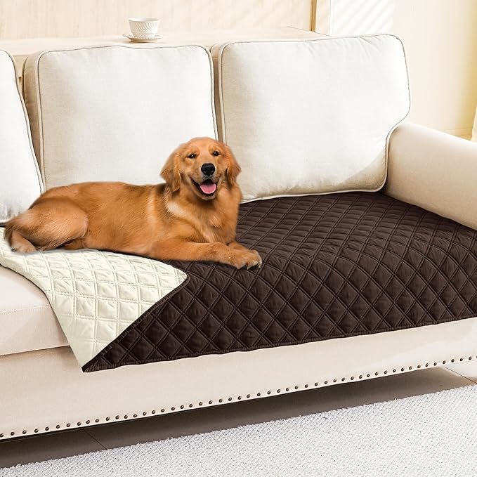 Smiry Waterproof Dog Bed Cover Pet Blanket, Soft Washable Dog Blanket for Furniture Bed Couch Sofa Reversible, Checkered (30"x70", Chocolate/Beige)
