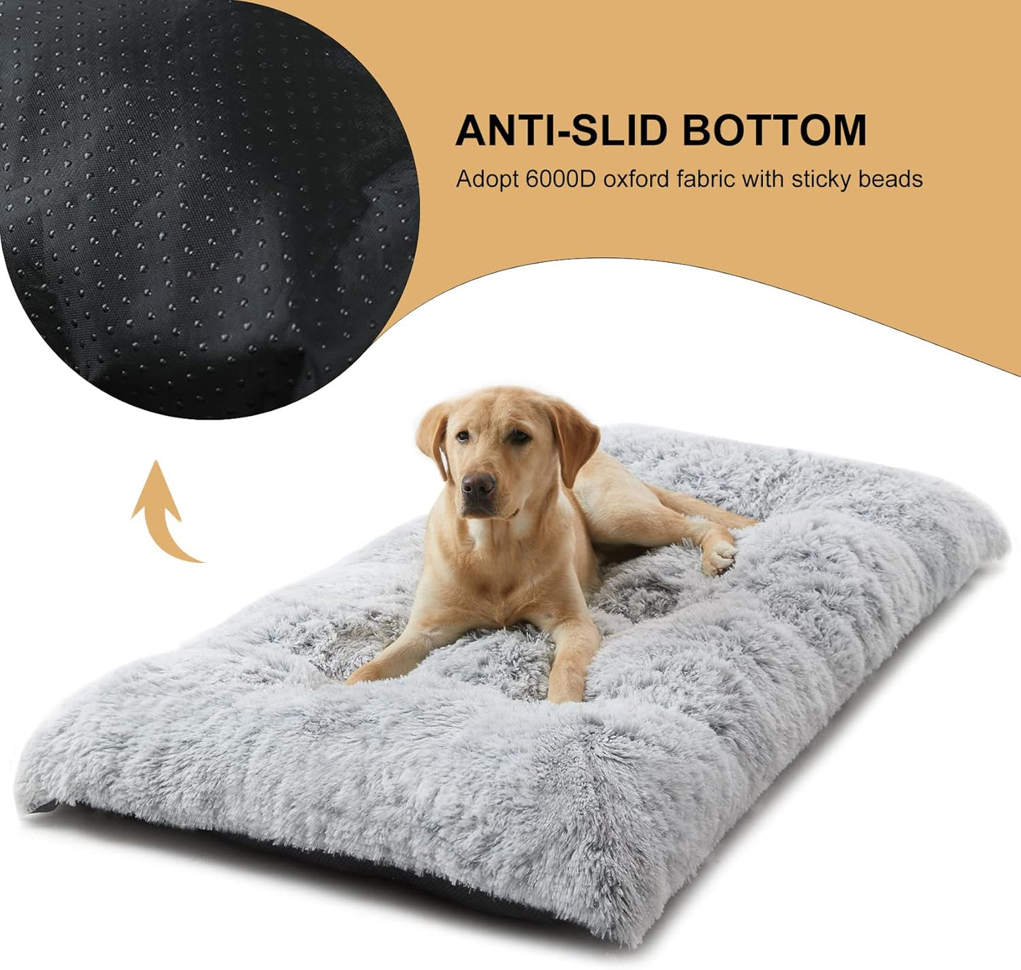 FetchMart Plush Dog Crate Bed for Large Dogs — Anti-Anxiety, Washable | Grey, 35"x23"