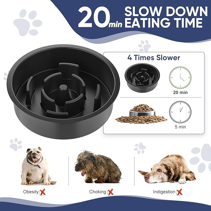 XIAZ Slow Feeder Dog Bowl Stand - Elevated Dog Food and Water Bowl Set for Large Medium Sized, 5 Heights Adjustable, Non-Slip, Durable, Prevents Bloating & Improves Digestion Blue