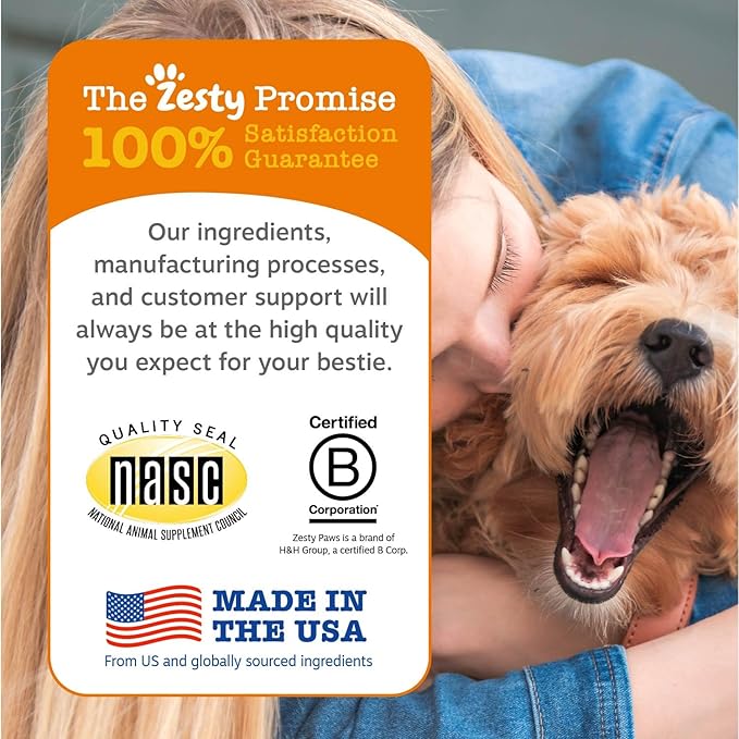 Zesty Paws Hip and Joint for Dogs, Glucosamine for Dogs Hip and Joint Supplement with Chondroitin, MSM, Vitamins C & E - Duck, 250 Count