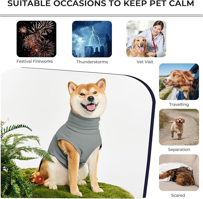 Dog Anxiety Calming Vest Adjustable Turtleneck Thunder Shirt Jacket for Fireworks, Separation, Vet Visits, Pet Hoodie for Large Medium Dogs