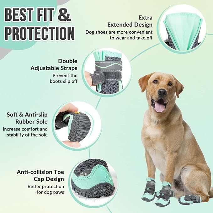 SlowTon Dog Shoes for Large Small Medium Dogs - Breathable Dog Boots for Summer Hot Pavement, Paw Protector for Outdoor Walking Winter Snow, Anti-Slip Rubber Dog Booties for Hardwood Floor (GR, 5)