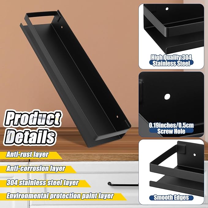 Lallisa 4 Pieces 15.75 Inch Stainless Steel Shelf Bathroom Shower Floating Shelves Wall Mounted Shower Caddy Basket Shelf Storage Organizer Shelves for Bathroom, Kitchen, Living Room (Black)