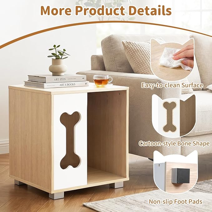 PETSITE Wooden Dog House for Small Sized Dogs, Indoor Dog Cage Nightstand Side End Table with Anti-Slip Robust Metal Legs and Spacious Tabletop, 17 x 16 x 19.5 Inches