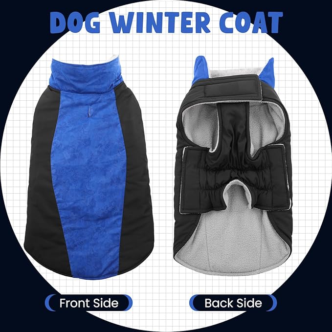 Warm Dog Coat,Waterproof Jacket in Winter Adjustable and Reversible Doggy Fleece Outfit,Thick Clothes with Foldable Collar for Puppy in Cold Days,M RoyalBlue