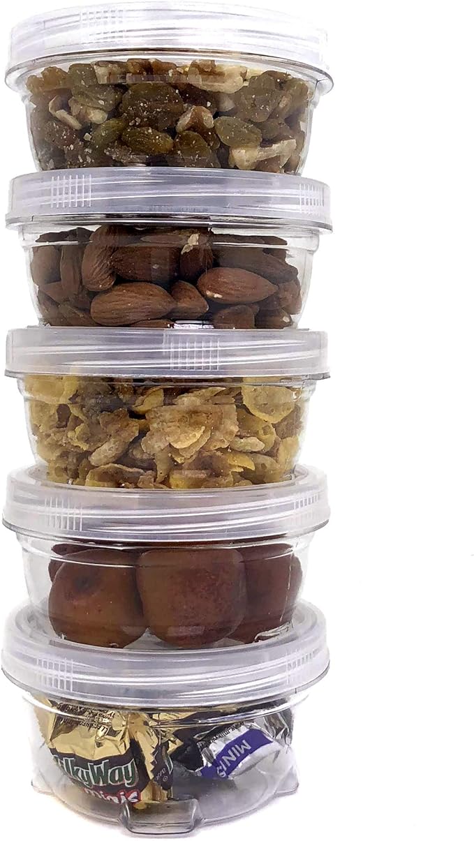 Storage Containers Clear Stackable Interlocking Detachable with Lid 5 for Beads Food Jewelry Coins Medicine Screws Nuts - 3 1/2" Round