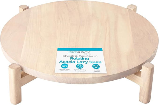 BIRDROCK HOME Elevated Lazy Susan | Rotating Acacia Wood Platter with Raised Legs | Ideal for Serving, Organizing, and Decor | Smooth 360° Rotation (White Wash, Medium)