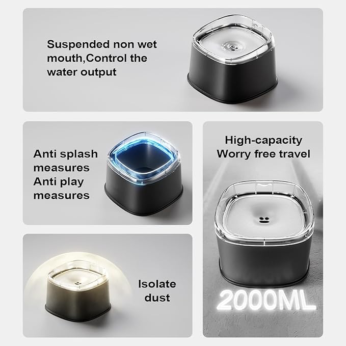 Spill Proof Dog Bowl, Slow Drinking Pet Dish, 2000ml Large Capacity Water Dispenser with Material, Puppy Kitten for Hydration Tool, Indoor Outdoor Accessory Stable Design, Travel Gear for Home Vehicle