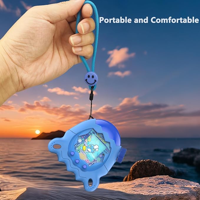 Silicone Case for Tamagotchi Paradise with Button Cap, Protective Cover with Screen Protector and Lanyard for Tamagotchi Paradise Pet Accessories (Blue)