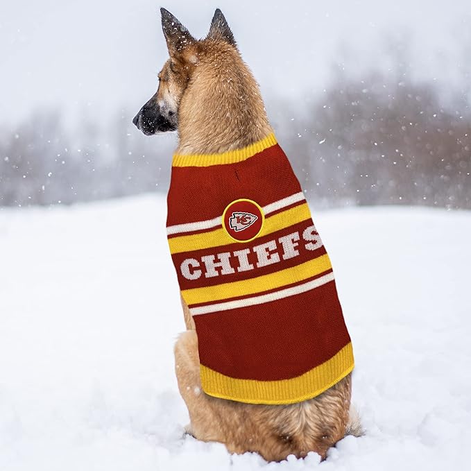 Pets First NFL Kansas City Chiefs Dog Sweater, Size Medium. Warm and Cozy Knit Pet Sweater with NFL Team Logo, Best Puppy Sweater for Large and Small Dogs, Team Color (KCC-4179-MD)