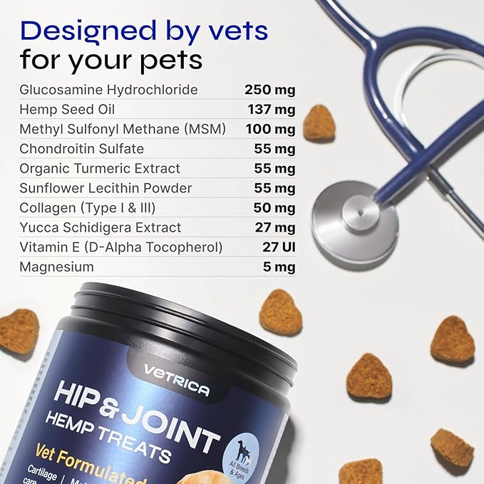 Glucosamine for Dogs - Hemp Joint Supplement for Dogs - Glucosamine Chondroitin Chews with MSM - Soft Chews for Canine Mobility Support - Hip & Joint Pain Relief - Hemp Seed Oil, Turmeric, Collagen