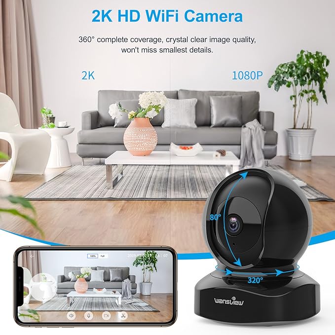 Wireless Security Camera, IP Camera 1080P HD Wansview, WiFi Home Indoor Camera for Baby/Pet/Nanny, Motion Detection, 2 Way Audio Night Vision, Compatible with Alexa, with TF Card Slot and Cloud