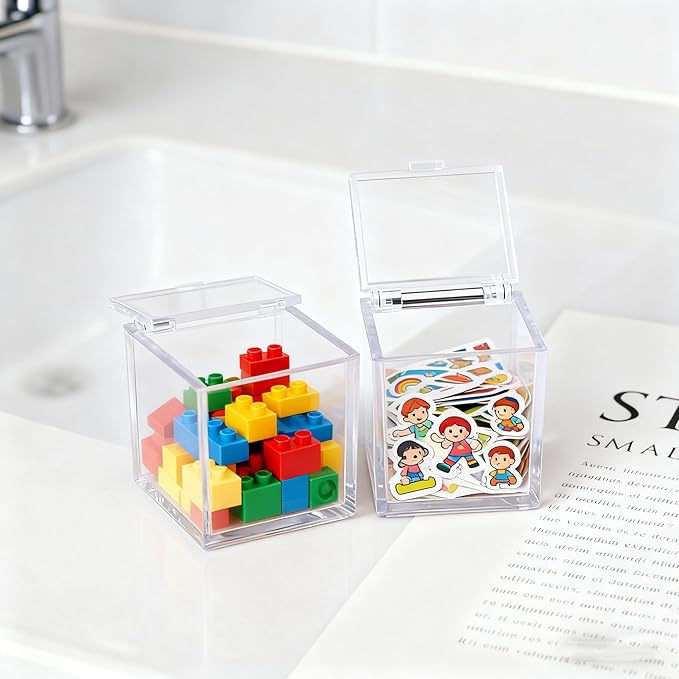 Small Acrylic Box Clear Hinge Lid Display Box with Lid Multipurpose Storage Contanier for Keepsakes, Jewelry, Trinkets